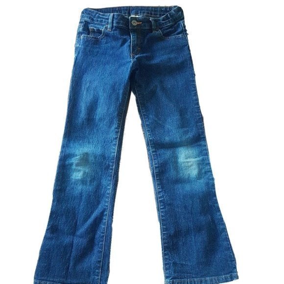Faded Glory Jeans Size 8 Girls  Straight Leg Dark Wash Elastic Waistline Kids - Picture 1 of 12